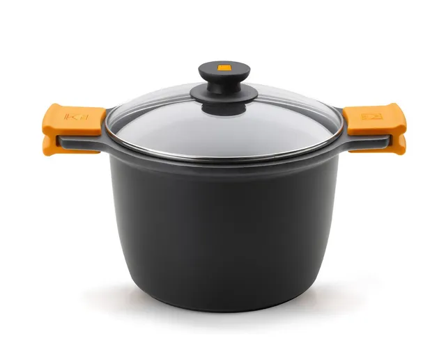 bra-efficient-olla-alta-de-24-cm-con-tapa-de-cristal-y-asas-de-silicona-aluminio image 1
