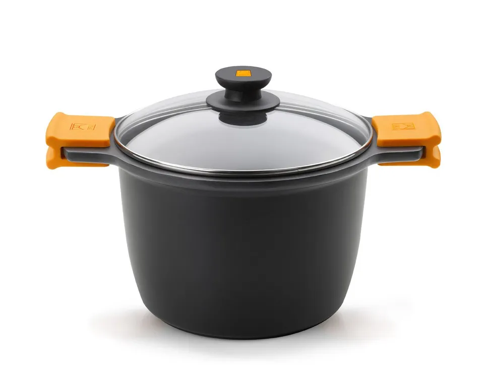 bra-efficient-olla-alta-de-24-cm-con-tapa-de-cristal-y-asas-de-silicona-aluminio image 1