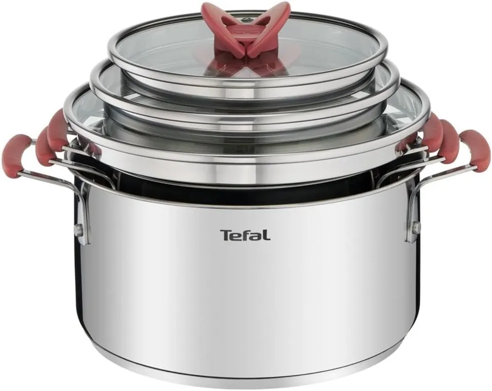 tefal-optispace-juego-de-3-ollas-18-20-24-cm-3-tapas-de-cristal-acero-inoxidable image 1