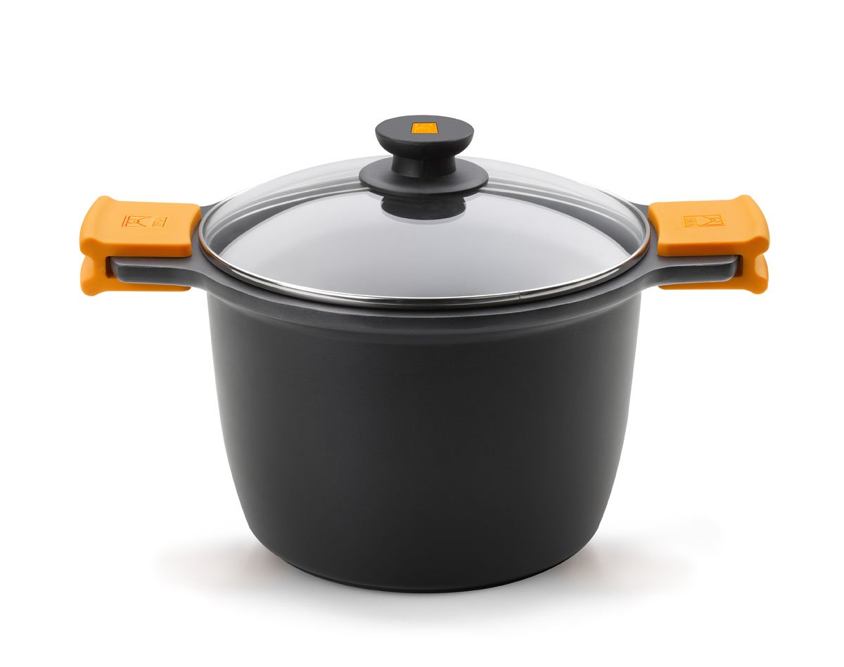 bra-efficient-olla-alta-de-24-cm-con-tapa-de-cristal-y-asas-de-silicona-aluminio image 1