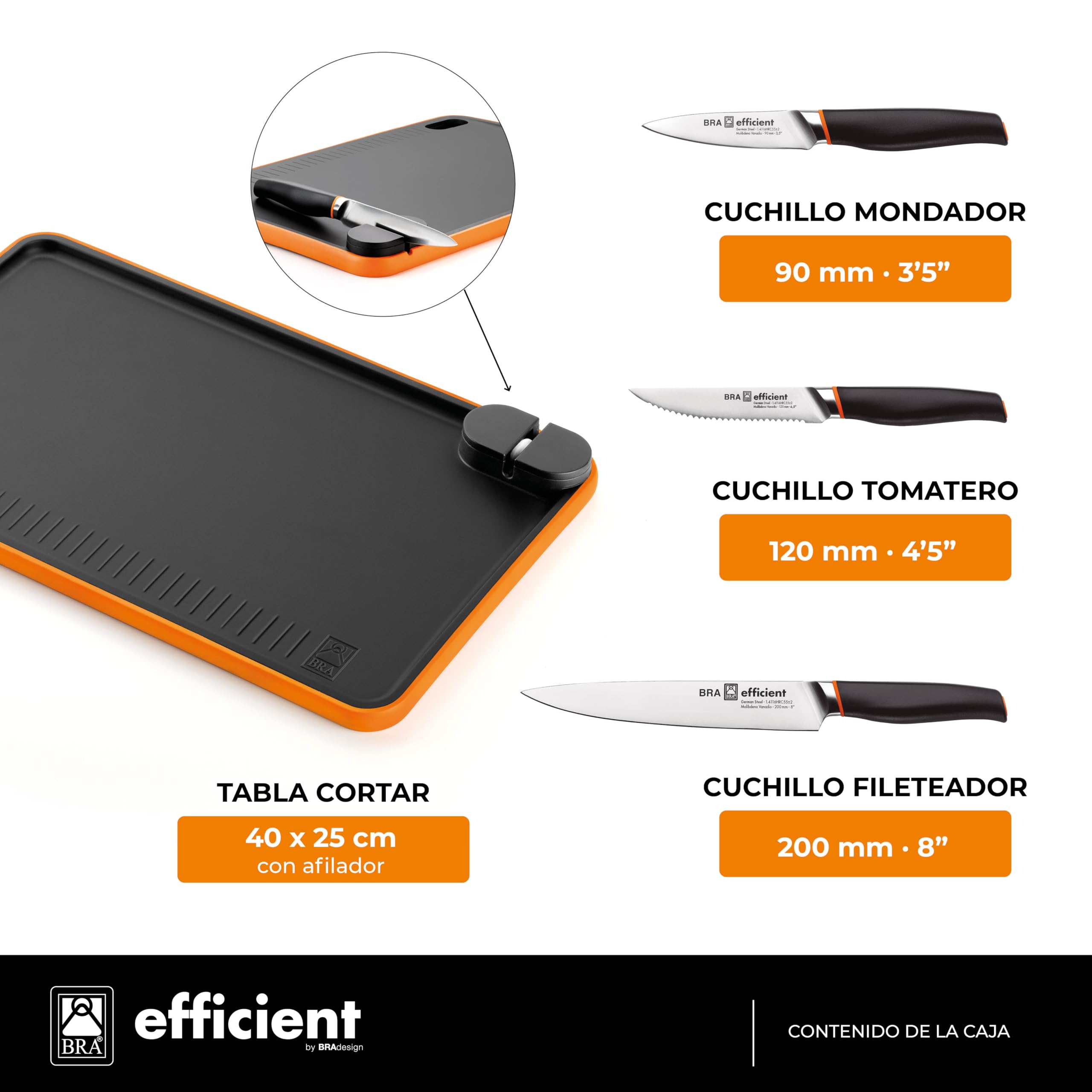 bra-efficient-set-3-cuchillos-de-cocina-con-tabla-de-cortar-y-afilador-incorpora image 2