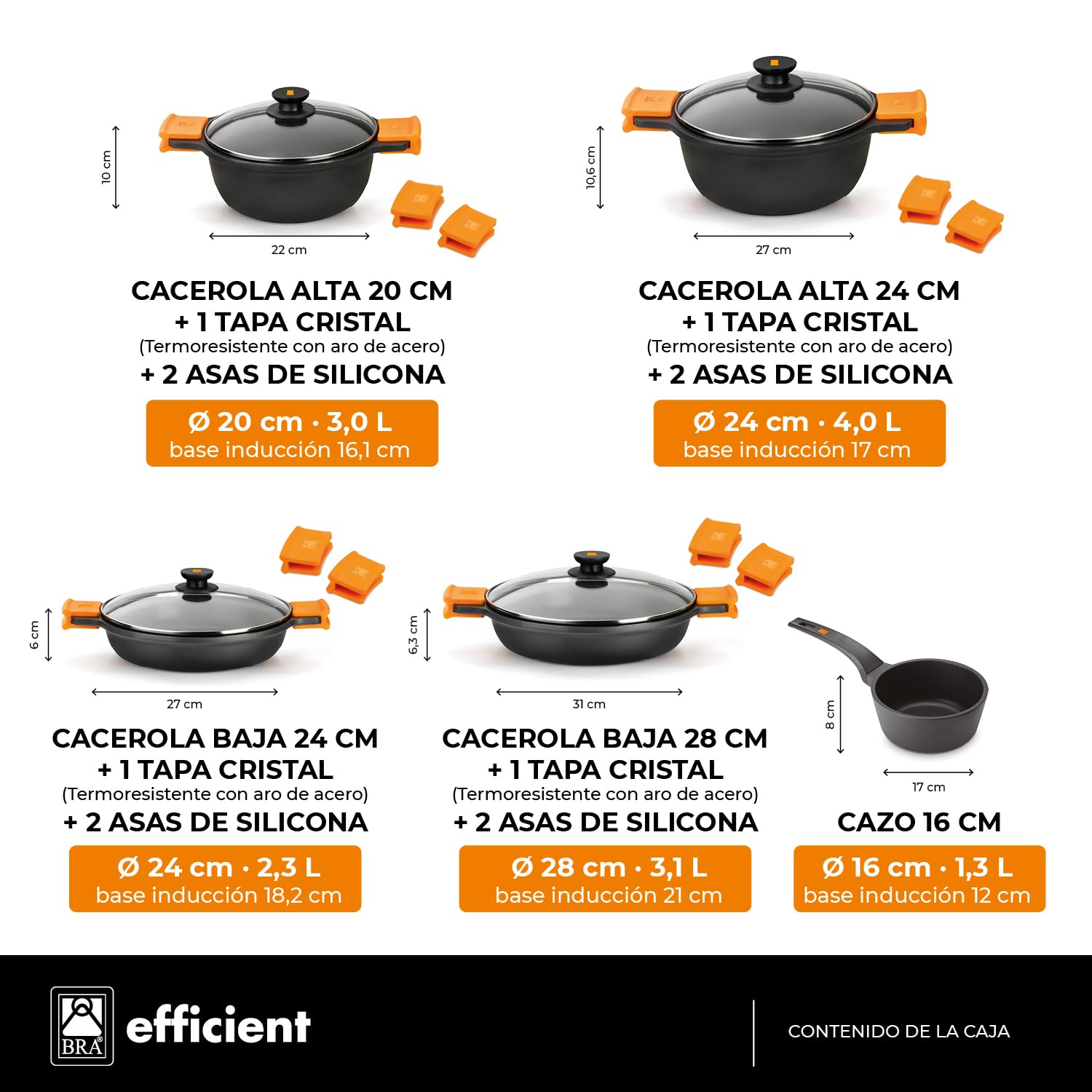 bra-efficient-bater-a-de-cocina-9-piezas-aluminio-fundido-antiadherente-con-asas image 2